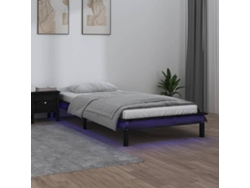 Estructura De Cama Con Led Madera Maciza Negra 90x190 Cm