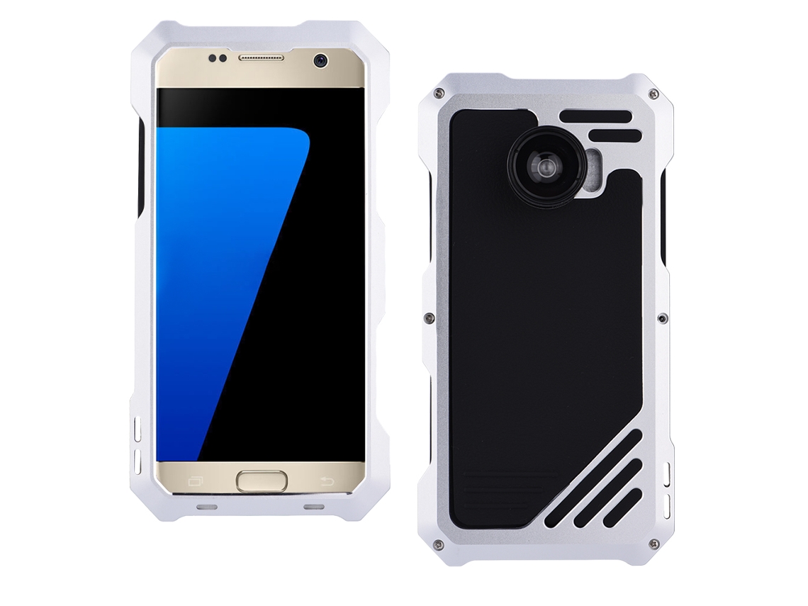 Caja Metálica Resistente Con Protección De Lente Para S7 Diseño Plano Plateado