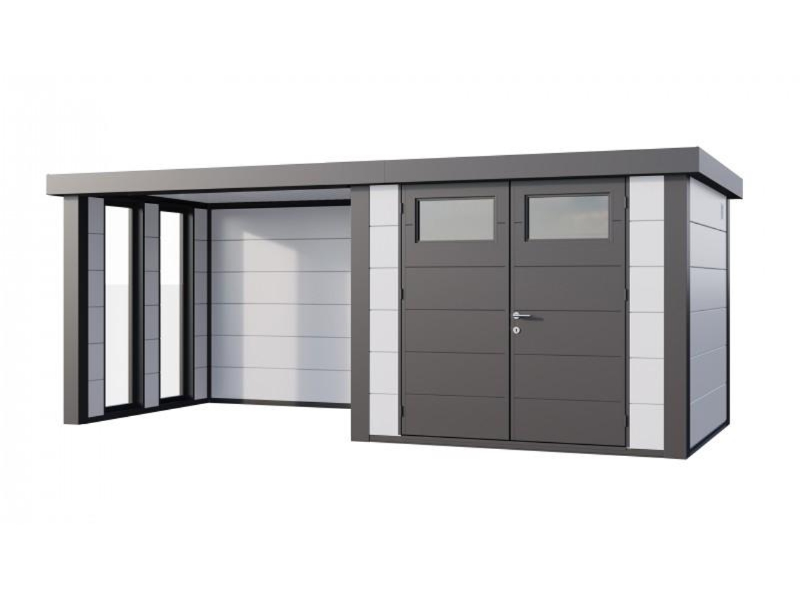 Caseta de Jardin metálica NH6 con Apoyo e Ventanas a la izquierda | Blanco | (268 x 238) + (284 x 238) - NOVO HABITAT