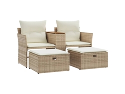 Maison Exclusive - Sofá de jardín de 2 plazas con toldo y bancos de mimbre, patas beige