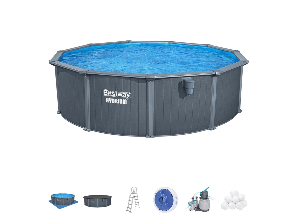 Piscina Desmontable Redonda De Acero Bestway Hydrium Ø488 X 132 Cm Con Depuradora De Arena 6.056 L/h, Lona De Fondo, Cobertor Y Escalera