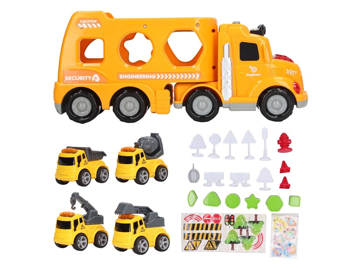 Ats-juego De Camión Transportador Grande Con Luz Sonido Inercial Capa Doble Y 4 Camioncitos Regalo Para Niños