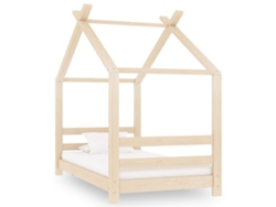 Cama con Cama de Madera Maciza de Pino en Marrón (70x140 cm)