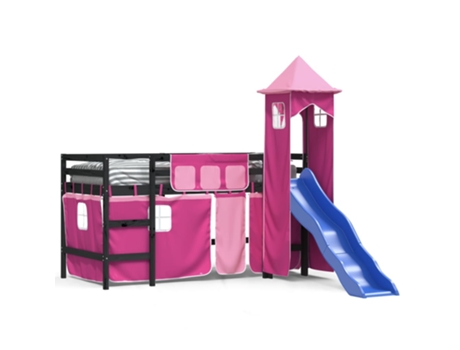 Cama alta para niños VIDAXL con torre madera pino rosa (80x200cm)