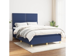 Cama Box Spring Con Colchón Tela Azul 140x190 Cm
