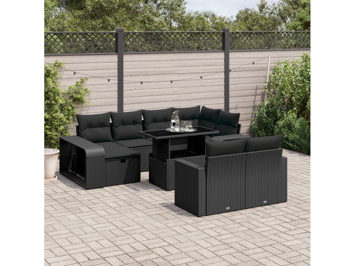 Conjunto de sofás de jardín de 11 piezas DKD Home Decor con cojines de mimbre negros