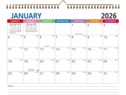 Calendario De Pared De Arte Inglés 2026 Con Hojas De Papel Grueso Y Colores Vivos