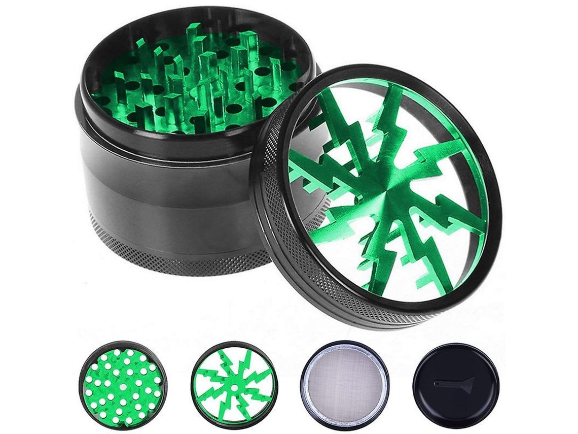 Trituradora de polen de 63 mm, juego de 4 piezas con papel de lija para polen, dorado, azul, verde.
