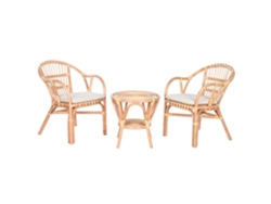 Set 3 Mesa Ratán Y 2 Sillones Con Cojin 50x50x50cm