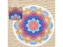 Toalla De Playa De Microfibra Redonda Mandala Loto Con Bolsa