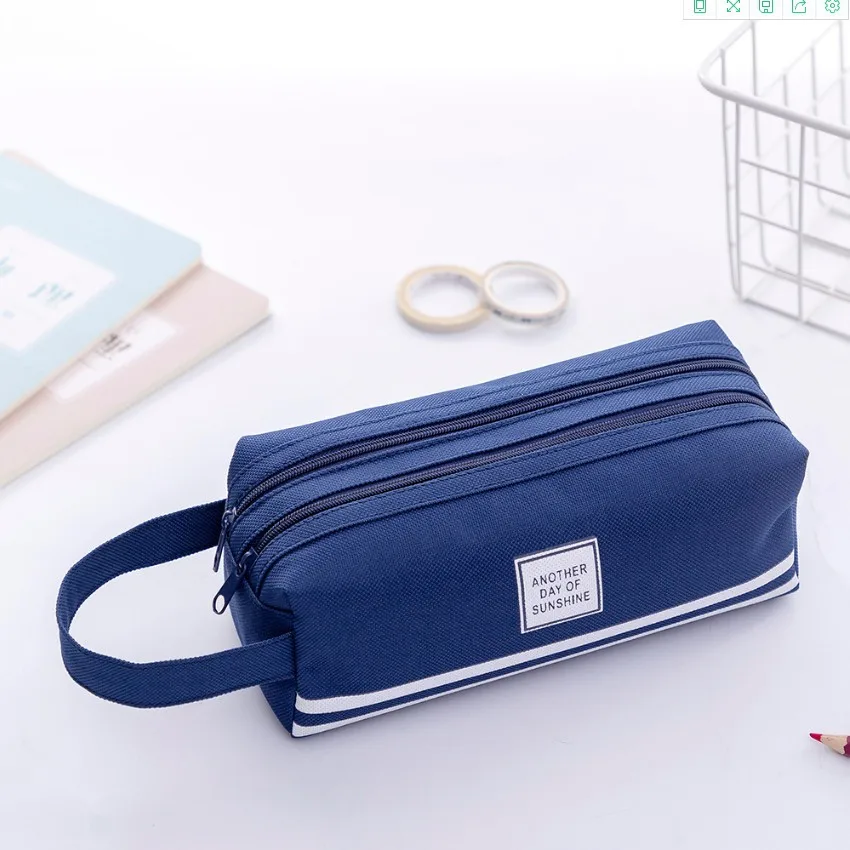 Estuche Portátil De Tela Oxford De Doble Capa Con Cremallera Doble (azul Marino)
