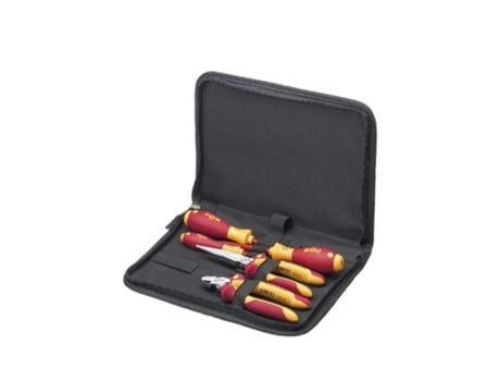 WIHA Juego de herramientas para electricistas con destornilladores, alicates de boca semi-redonda, alicates de corte diagonal, de 6 unid., incl. funda