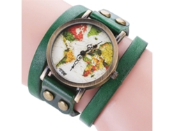 Reloj De Pulsera Multicapa Para Mujer Ccq Con Esfera De Mapa Retro Y Correa De Pu Verde.