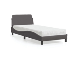 Cama Con Colchón Cuero Sintético Gris 90x190 Cm