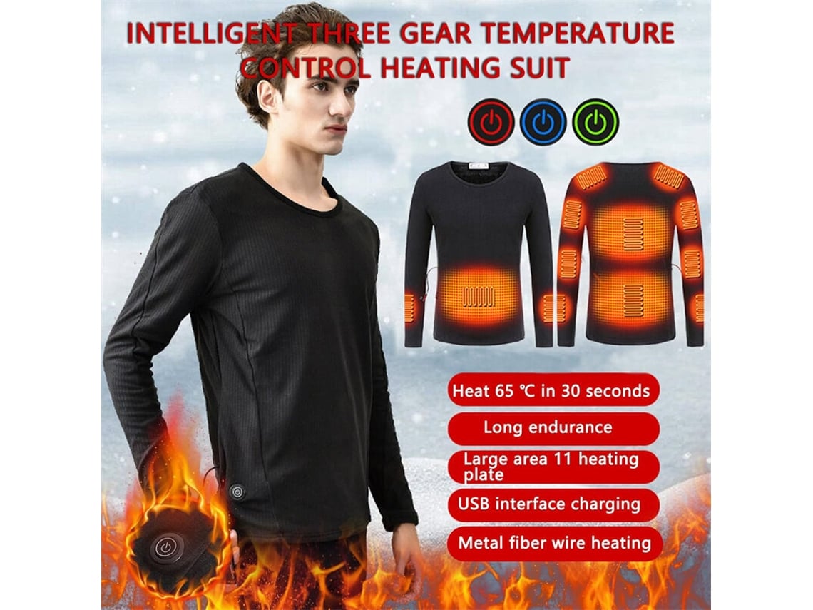 3xltengoo 11 Zonas Calefacción Ropa Interior 3 Niveles Control Inteligente Camiseta Eléctrica Usb Invierno Adultos Manga Larga Felpa