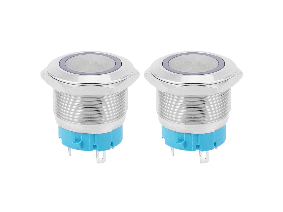 Botón Pulsador Con Cerradura Automática, 4 Pines, 22 Mm, Ip65, Metálico, Con Luz Anular, 3-6 V Cc, 2 Unidades.