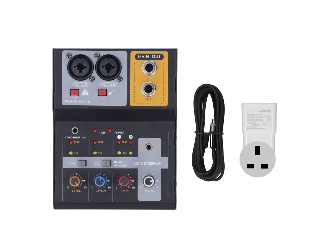 Mezclador De Grabación De 2 Canales Con Fuente De Alimentación Fantasma De 48 V Y Tarjeta De Sonido Usb Para Transmisión En Vivo Y Karaoke.