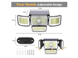 Luces Solares Para Exteriores Con 288 Led, Sensor De Movimiento, 4 Cabezales Ajustables, Resistencia Al Agua Ip65.