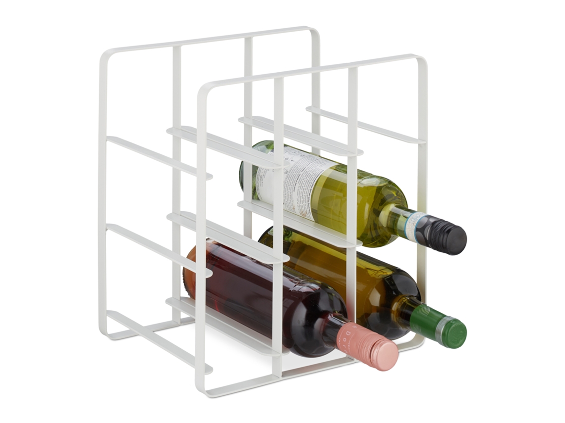 Suporte Para Vinho Relaxdays, 9 Garrafas, Ferro Revestido, Suporte De Pé, Cozinha E Bar, Hbt: 30 X 27,5 X 20 Cm, Branco