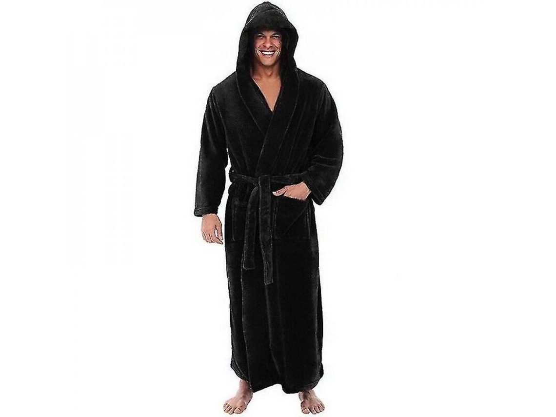 Bata De Flanela Para Homem Com Capuz, Grosso E Quente, Kimono Longo Casual Outono/primavera 4xl Negro
