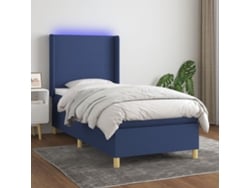 Cama Box Spring Colchón Y Luces Led Tela Azul 80x200 Cm