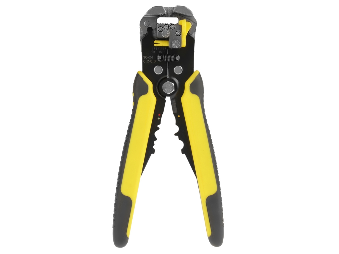 Herramienta Automática Multifuncional Amarilla Para Pelar, Cortar Y Crimpar Cables Y Alambres.