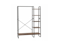 Relaxdays Cabideiro, 6 Prateleiras, Varão, 6 Ganchos, Industrial, 160x120x45 Cm, Cabideiro, Preto/castanho