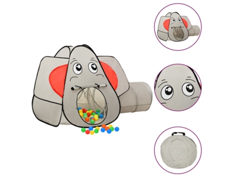 vidaXL Tienda de juegos diseño de elefante 250 bolas gris 174x86x101cm