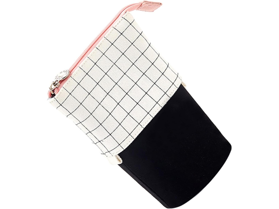Estuche Para Lápices Y Bolígrafos De Lona Artística Nuobesty Con Un Creativo Estampado A Cuadros Blancos Y Negros.