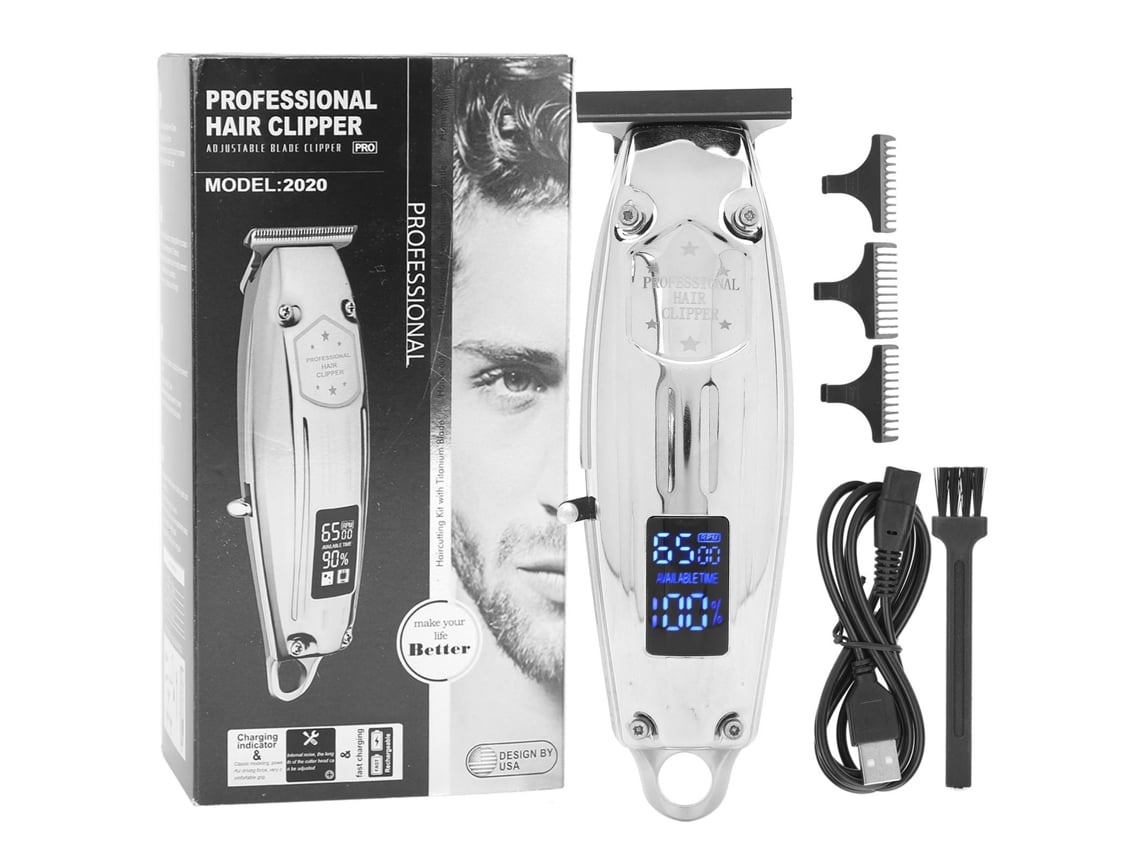 Aparador De Cabelo Elétrico Lcd Com Lâmina De Aço Alto Carbono Para Homens Potente 1200mah Prata