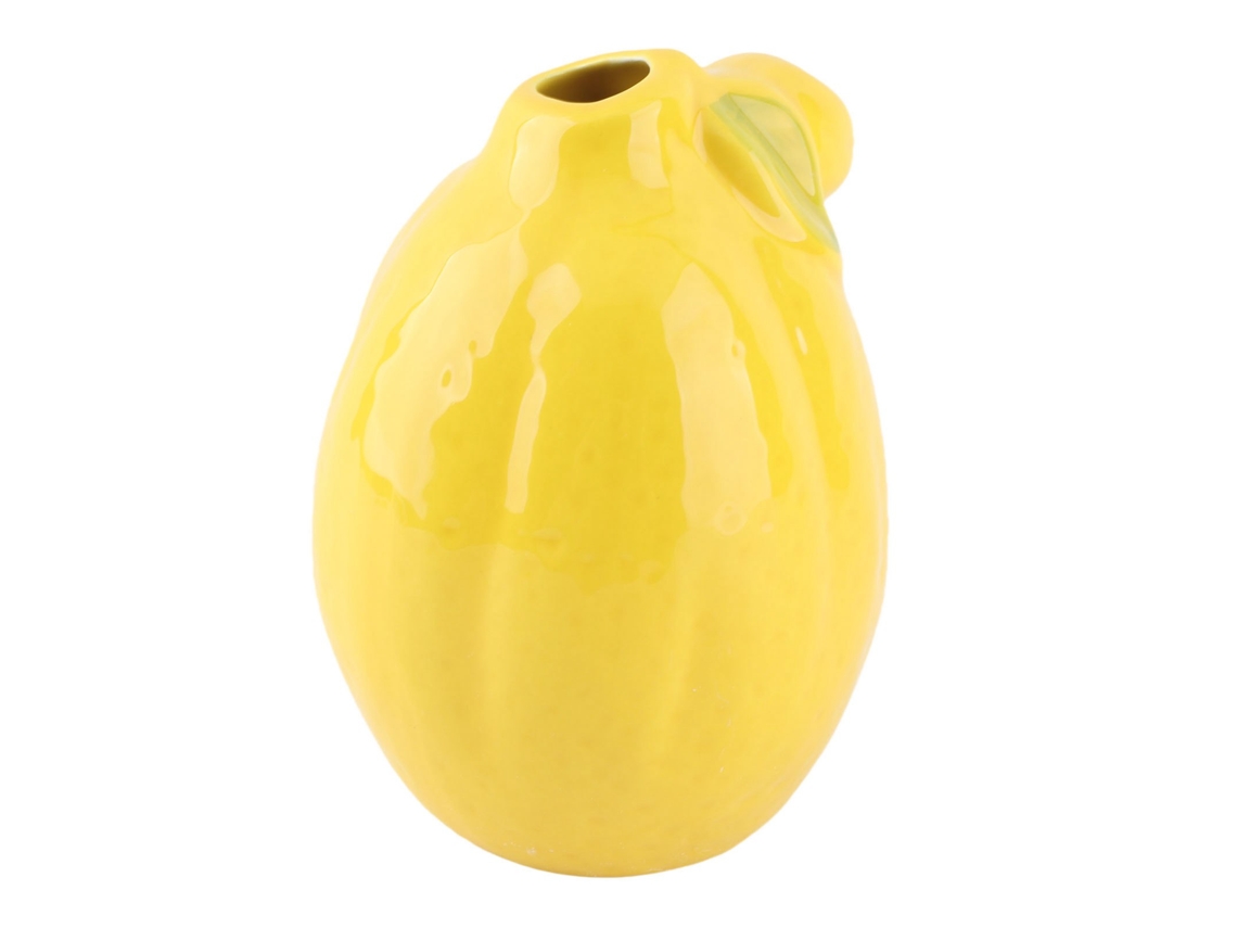 Jarrón de cerámica amarillo único con forma de limón, modelo 2026, ideal para arreglos florales, decoración de mesa y decoración del hogar.