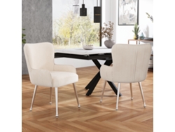 Juego De 2 Sillas De Comedor De Terciopelo Beige Con Patas Y Reposabrazos Plateados.