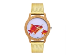 Reloj De Pulsera Unisex Con Estampado De Peces Dorados, Correa De Malla Y Movimiento De Cuarzo (dorado).