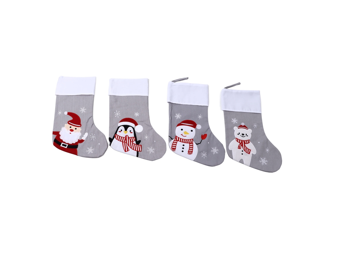 4 calcetines navideños Pingüino Oso Papá Noel Muñeco de nieve Fiesta familiar