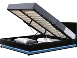 HABITAT ET JARDIN Cama con LED Anastasia - Negro (160x200 cm - MDF y Contrachapado)