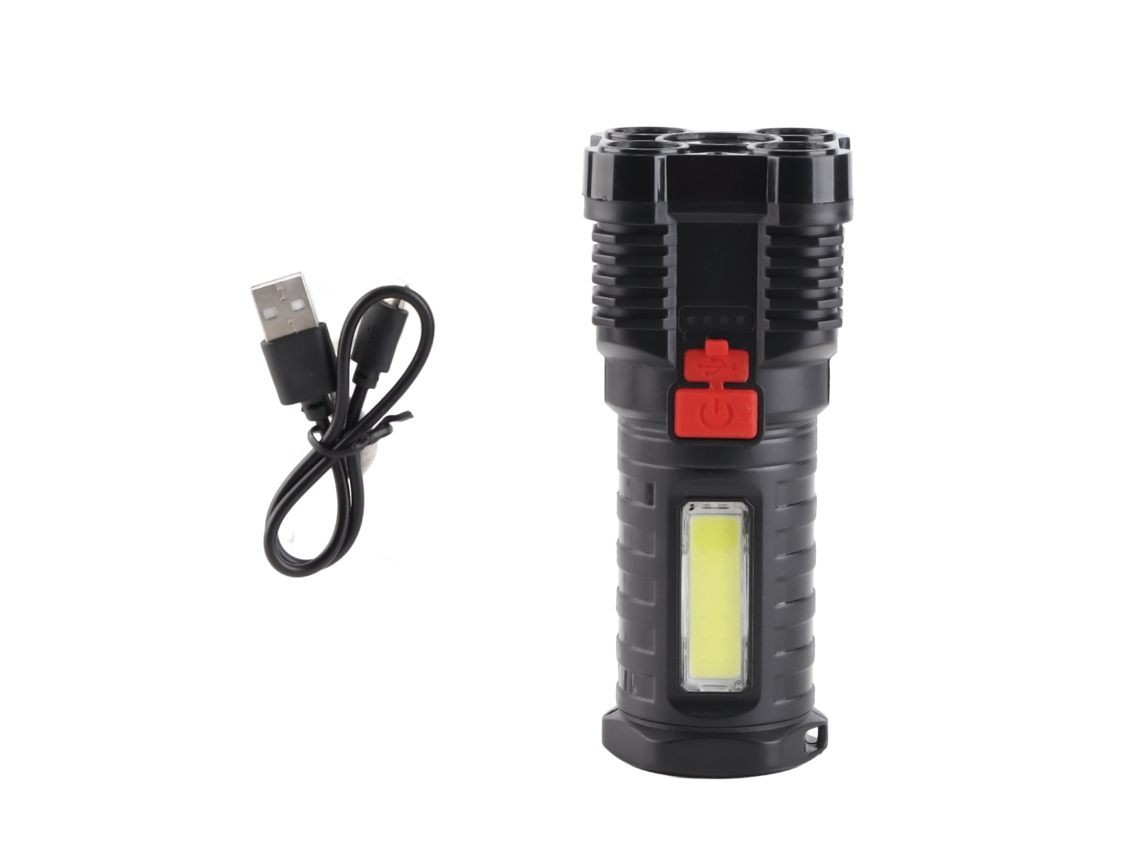 Linterna LED portátil recargable Mali de alto brillo con luz lateral y 4 modos para acampar, hacer senderismo y emergencias.