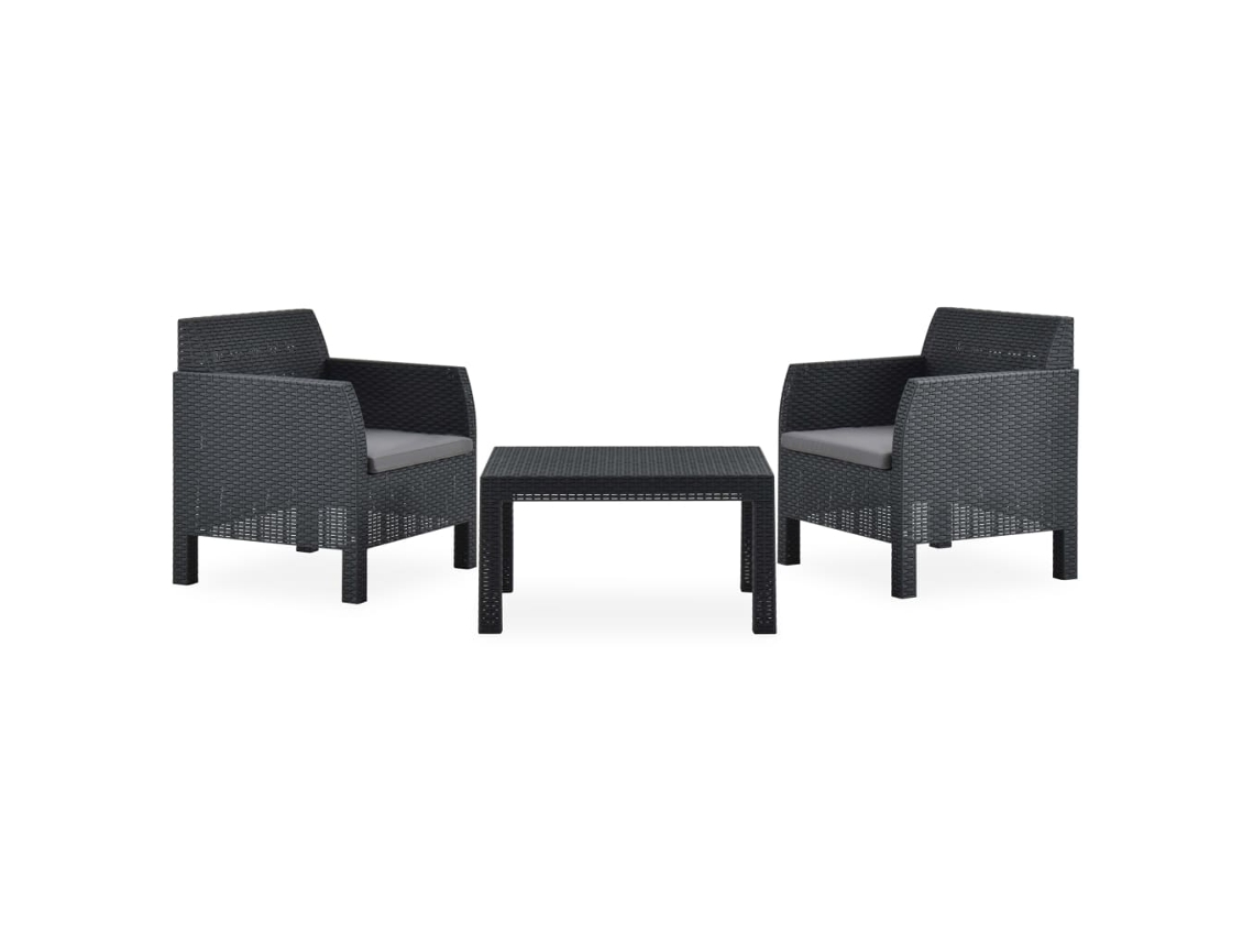 Conjunto de jardín de 3 piezas con cojines de mimbre PP antracita de DKD Home Decor