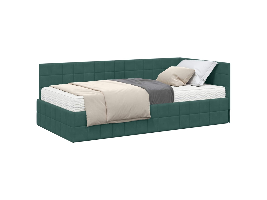 Maison Exclusive - Estructura De Cama Esquina Con Colchón 2 Pcs Verde Terciopelo