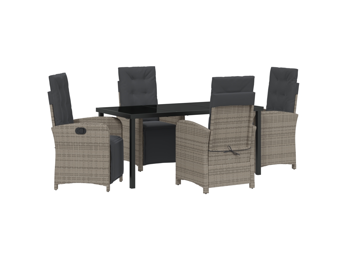 Juego de comedor Vidaxl de 5 piezas con cojines en ratán poliéster gris