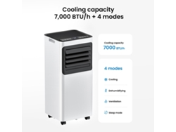 Aire Acondicionado Portátil 4 En 1 7000 Btu Con Calefacción, Deshumidificador, Ventilador, Led Y Control Remoto