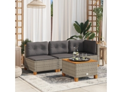 Sofá de jardín sin brazos con cojines de mimbre gris, Dkd Home Decor