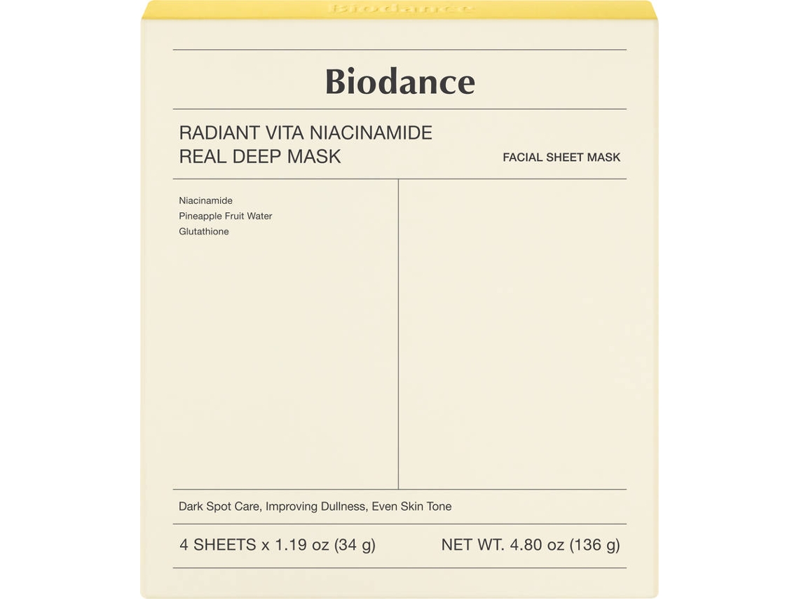 Mascarilla Facial BIODANCE Radiant Vita Niacinamide Real Deep (4 x 34 g)