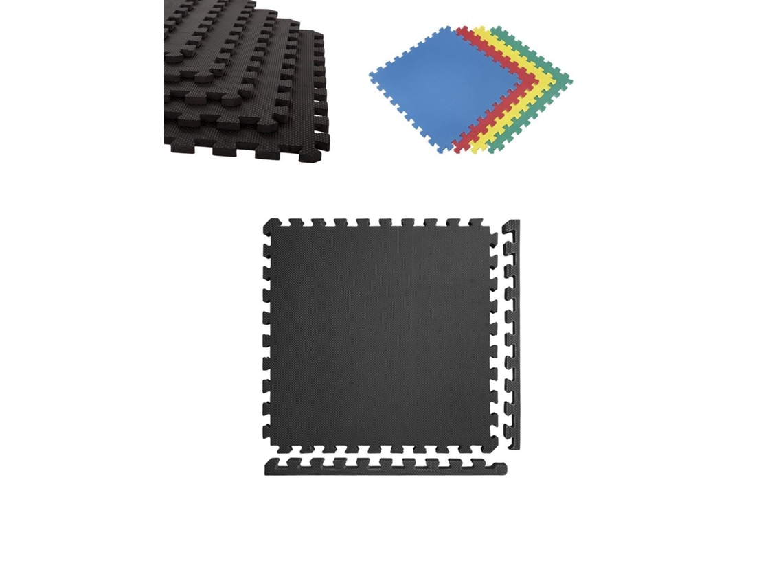 Esterilla Puzzle Para Suelos De Gimnasio Y Fitness | Protección De Goma 60x60 Cm | Colchoneta Antideslizante Negro 44 Piezas - 15,84 M²