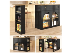 Mesa De Bar Extensible 138-204cm - 360° Giratoria, Mesa Alta, Mesa De Cocina/bistró Con Estantes Y Vidrio - Negro