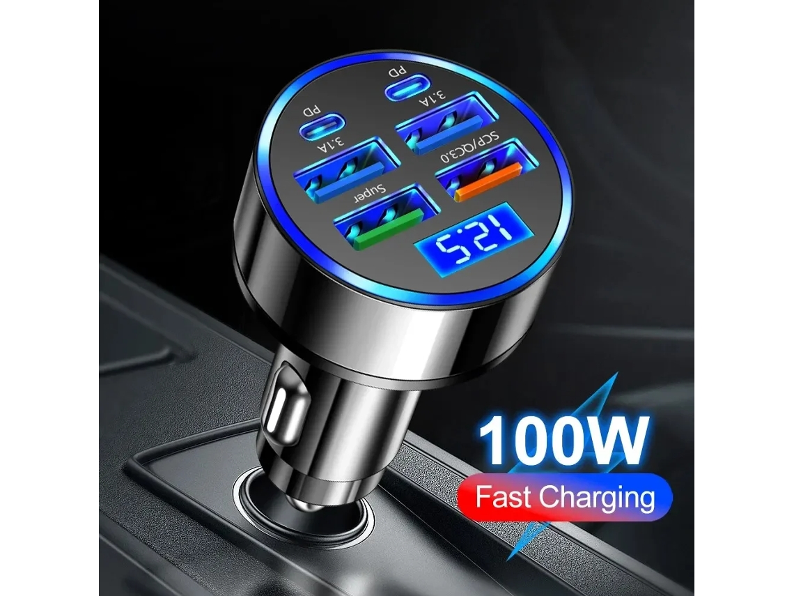 Cargador de coche C-250w PD QC3.0 con toma de carga rápida y pantalla digital