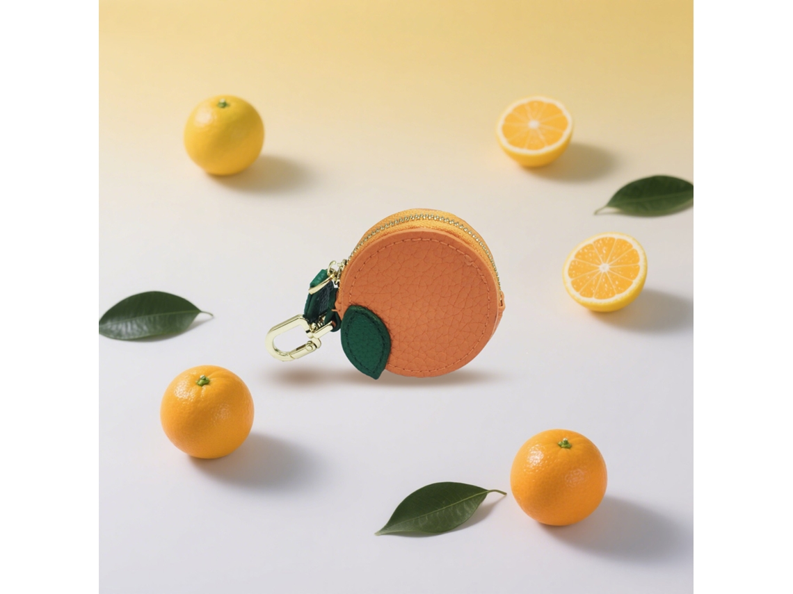 Monedero con forma de fruta naranja, 6x2,5x6 cm