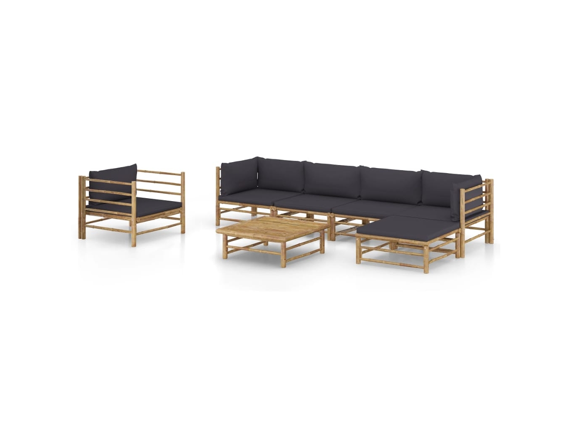 Conjunto de jardín de bambú de 7 unidades con cojines gris oscuro de DKD Home Decor