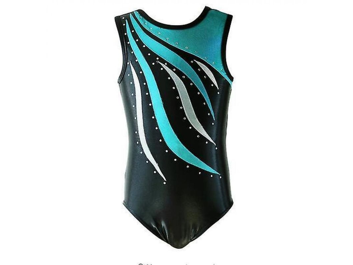 Camiseta sin mangas de gimnasia para niñas Rebe-mono Ballerina Dance Sport con estampado elástico, talla 9-10 años, color azul.