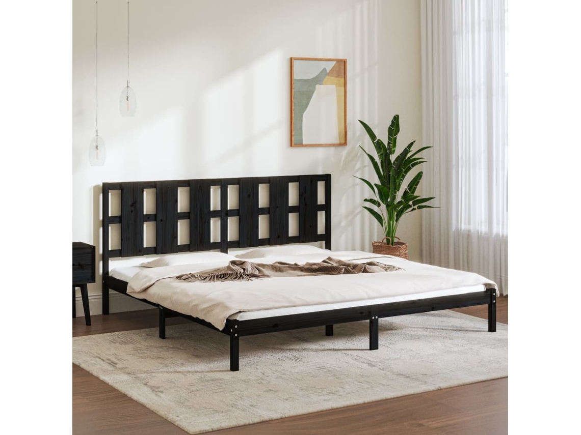 Estructura De Cama De Madera Maciza De Pino Negra 200x200 Cm