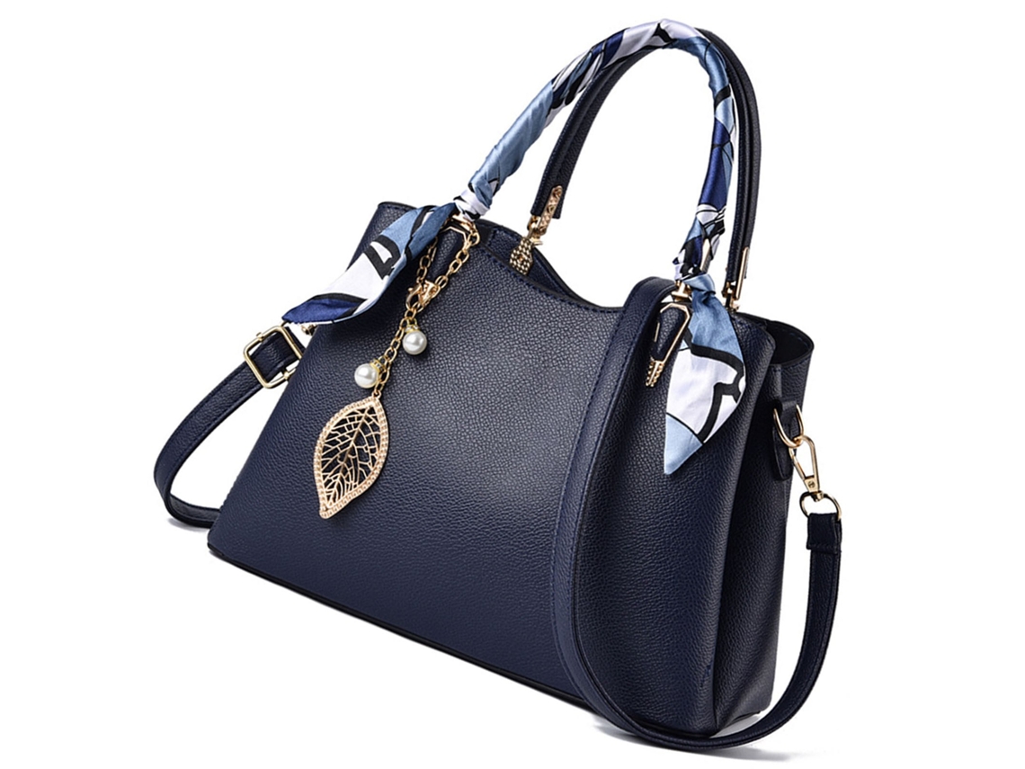 Bolso De Mano De Gran Capacidad Para Mujer, De Piel Sintética, Y Pañuelo Tipo Bandolera Elegante De Piel Sintética Azul.